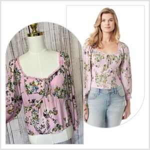 Jessica Simpson Illona Floral Blouson Sleeve Top | NWT | Size XL